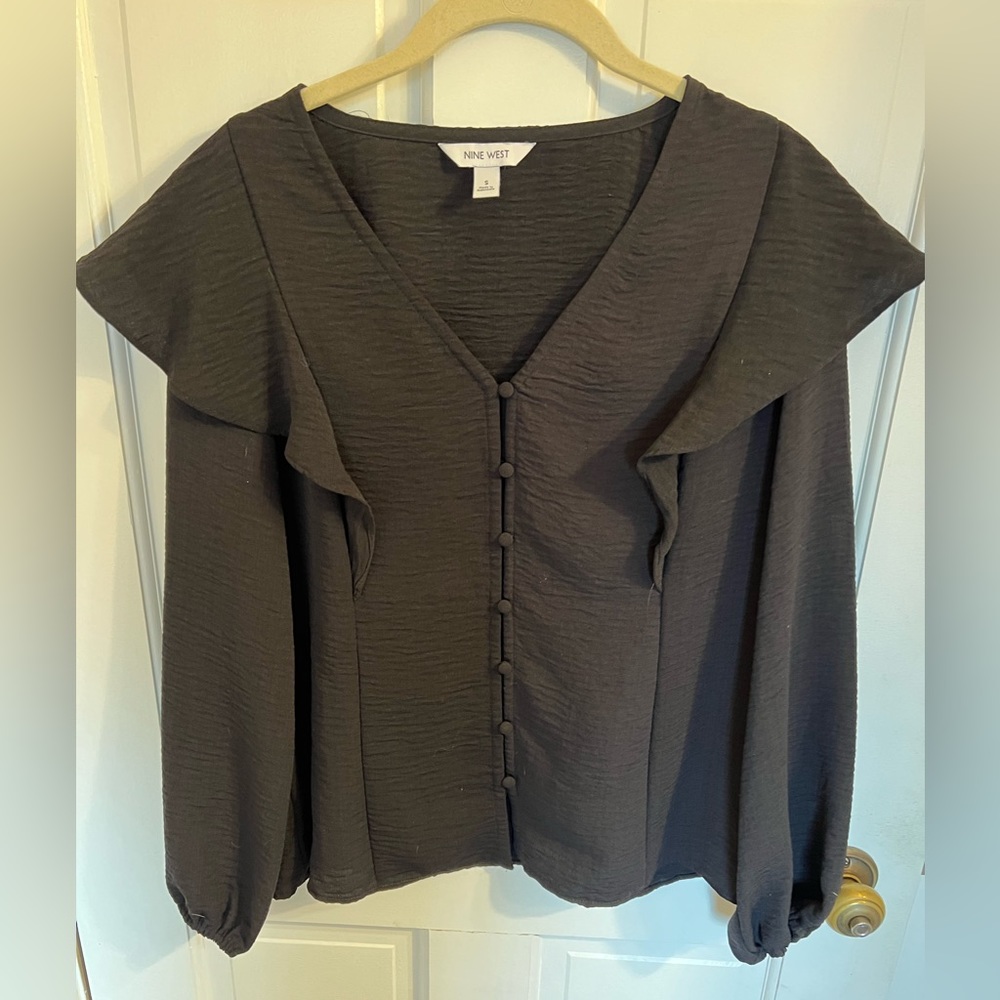NineWest size small black ruffled blouse.  Very pretty!